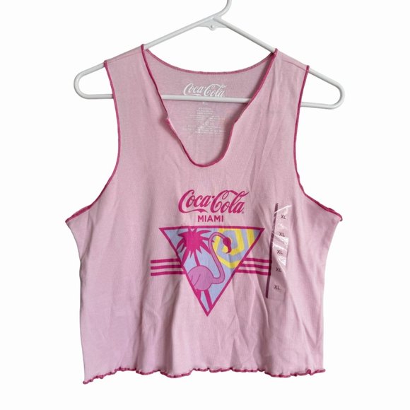 NEW Women's Coca Cola Miami Cropped Tank Top - Pink - Picture 2 of 7